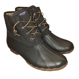 Sperry Quilted Womens Duck Boot size 11 Black STS94063 Ankle Waterproof Rainboot